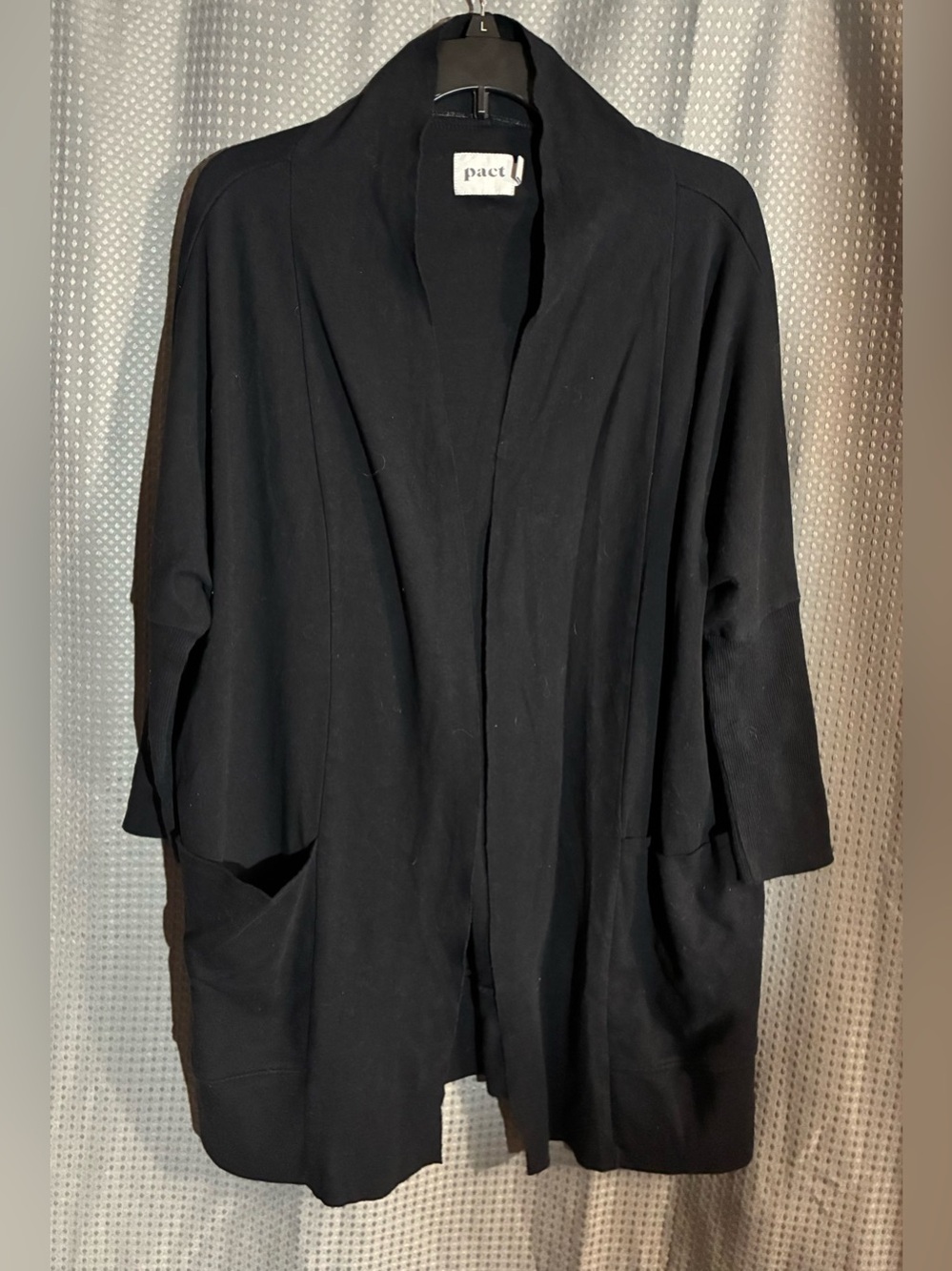 Pact S/M Black Organic Cotton Open-Front Cardigan Sweater Belted Pockets